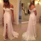 Chiffon Wedding Lace Split Long Off-the-Shoulder Dress Zipper BA4760