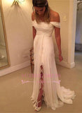 Chiffon Wedding Lace Split Long Off-the-Shoulder Dress Zipper BA4760