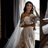 Classic Off-the-Shoulder Wedding Dress With Lace Appliques Bridal Gowns