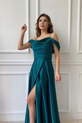 Classy Long Off-the-shoulder A-line Formal Wears Prom Dresses With Split Online