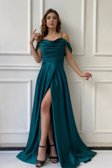 Classy Long Off-the-shoulder A-line Formal Wears Prom Dresses With Split Online