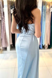 Classy Mermaid Sleeveless Formal Wears Long Blue Prom Dresses