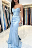 Classy Mermaid Sleeveless Formal Wears Long Blue Prom Dresses