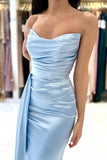 Classy Mermaid Sleeveless Formal Wears Long Blue Prom Dresses