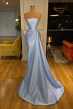 Classy Strapless Mermaid Formal Wears Long Blue Prom Dresses