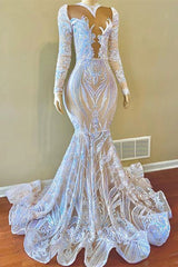 Classy V-neck Sequins Long Sleeve Floor-length Mermaid Prom Dresses