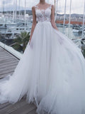 Country A-Line Wedding Dress Scoop Polyester Sleeveless Plus Size Bridal Gowns Sweep Train