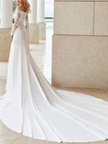 Country Mermaid Wedding Dresses Off Shoulder Lace Satin Long Sleeve See-Through Bridal Gowns with Court Train