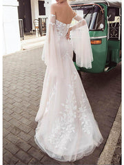 Country Plus Size Mermaid Wedding Dress Strapless Lace Tulle Long Sleeve Bridal Gowns with Sweep Train