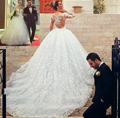 Court Train Lace Charming Wedding Dresses Long Sleeve Bridal Ball Gowns