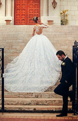 Court Train Lace Charming Wedding Dresses Long Sleeve Bridal Ball Gowns