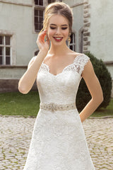 Crystal Beading Lace Bridal Gowns Court Train V Neck Royal Wedding Dress