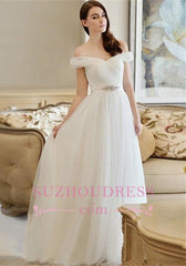 Crystal Newest Long Off-the-shoulder A-line Wedding Dress