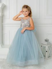 Cute Blue Sleeveless Ball Gown Flower Girls Dress With Beads