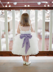 Cute Bowknot Tulle Tea Length Flower Girl Dress New Arrival Custom Made Dresses for Girl