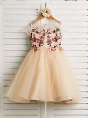 Cute Jewel Tulle Lace Satin Sleeveles Flower Girl Dress On Sale