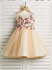 Cute Jewel Tulle Lace Satin Sleeveles Flower Girl Dress On Sale