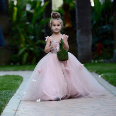 Cute Pink Tulle Flower Girl Dress New Arrival Long Children Dresses BA1419