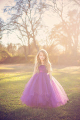 Cute Strapless Purple Long Flower Girl Dresses Popular Floor Length Tulle Girl Dress