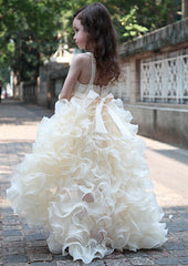 Cute V-Neck Organza Princess Girl Dress Bowknot Hi-Lo Sleeveless Flower Girl Dresses