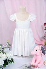 Cute White Ruffle Sleeves Flower Girl Dress Pleated A-line Little Girl Dress for Wedding Party