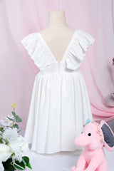 Cute White Ruffle Sleeves Flower Girl Dress Pleated A-line Little Girl Dress for Wedding Party