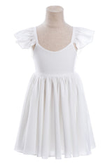 Cute White Ruffle Sleeves Flower Girl Dress Pleated A-line Little Girl Dress for Wedding Party