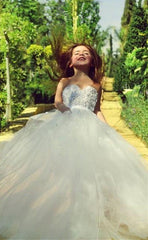 Cute White Sweetheart Lace Flower Girl Dress A-Line Tulle Long Sleeveless Dresses for Girls BA5056