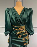 Dark Green Evening Dresses Long Prom Dresses with Sleeves