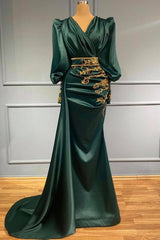 Dark Green Evening Dresses Long Prom Dresses with Sleeves