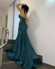 Dark Green Simple V-neck Long Mermaid Prom Dresses