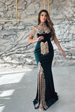 Dark Green Spaghetti Sleeveless Mermaid Floor-Length Satin Prom Dresses