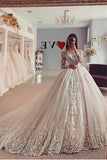 Delicate Lace Appliques Ball Gown Wedding Dresses | Long Sleeves Off-the-shoulder Bridal Gowns