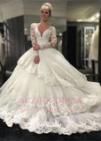 Delicate Lace Appliques Long Sleeve Wedding Dresses  Tiered Ball Gown Bridal Dress