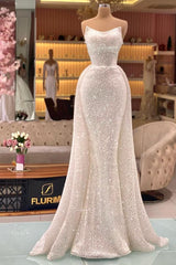 Designer Long Ivory Strapless Mermaid Prom Dresses With Glitter