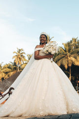 Designer Princess Off-the-shoulder A-line Wedding Dresses With Lace