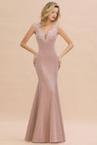 Dusty Pink Shinning Long Prom Dress Mermaid With Appliques