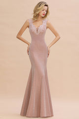 Dusty Pink Shinning Long Prom Dress Mermaid With Appliques