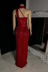 ELegant Sleeveless High-neck Split Front Mermaid Prom Dress With Beading