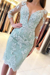 Elegant 3/4 Sleeves Lace Slim Short Party Dress