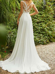 Elegant A-Line Chiffon White Lace Sweetheart Wedding Dresses