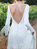 Elegant A-Line Wedding Dresses Off Shoulder Satin Long Sleeve Formal Plus Size Bridal Gowns with Sweep Train