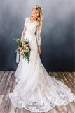 Elegant Appliques A-line Wedding Dresses | Lace Long Sleeve Bridal Gowns Online