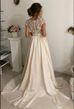 Elegant Cap Sleeves Lace Appliques Long Wedding Dress