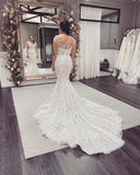 Elegant Cap Sleeves Mermaid Wedding Dress Long With Appliques