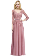 Elegant Chiffon Lace Dusty Rose Evening Dress in Stock