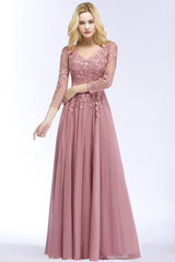 Elegant Chiffon Lace Dusty Rose Evening Dress in Stock