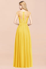 Elegant Chiffon Lace Sleeveless Long Bridesmaid Dresses with Appliques