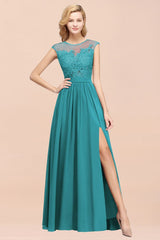 Elegant Chiffon Lace Sleeveless Long Bridesmaid Dresses with Appliques