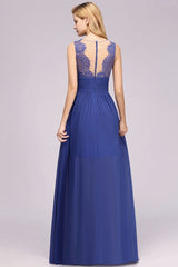 Elegant Chiffon Lace Sleeveless Long Elegant Ruffles Bridesmaid Dress